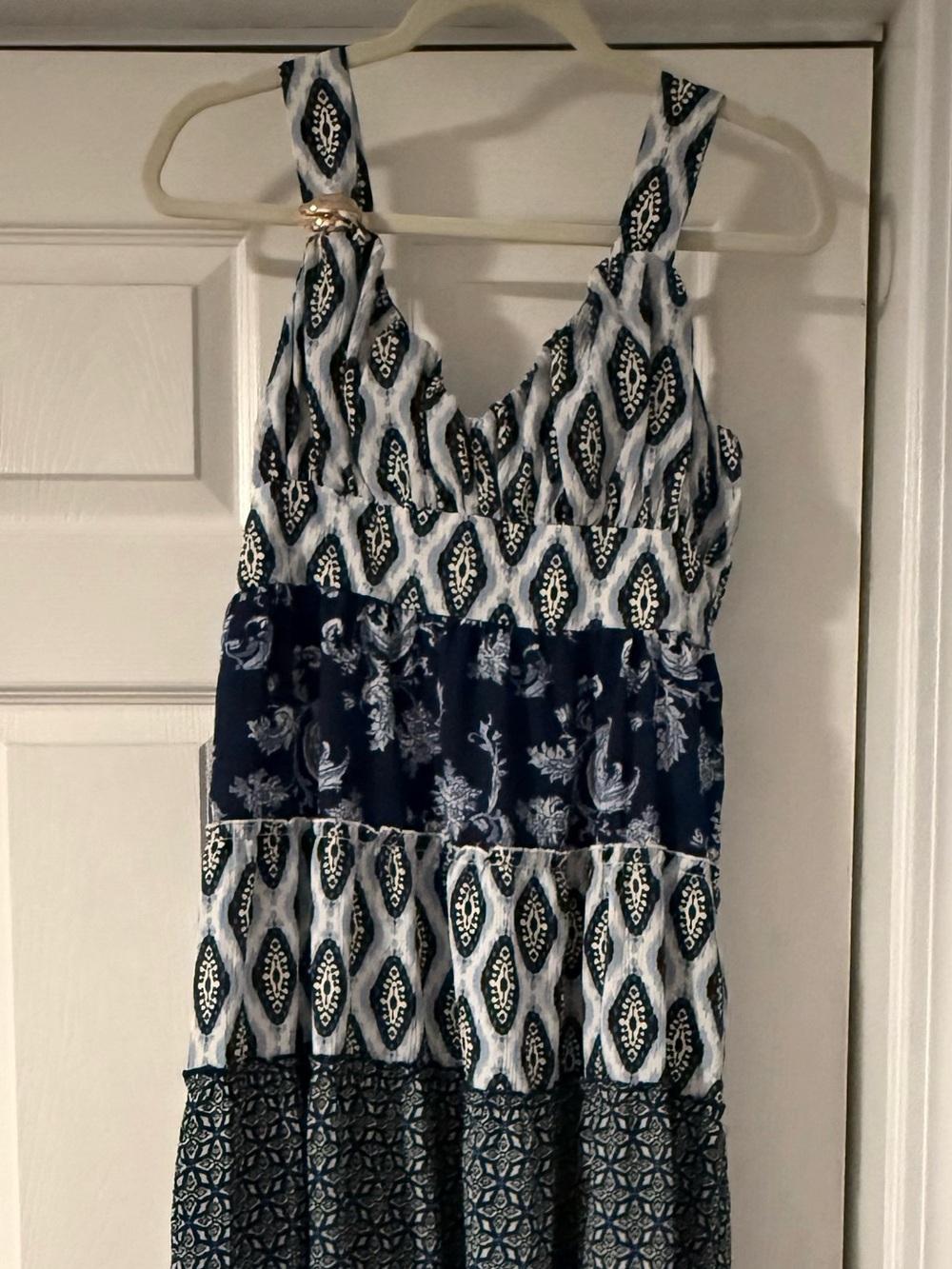 Blue Patterned Tiered Maxi Dress